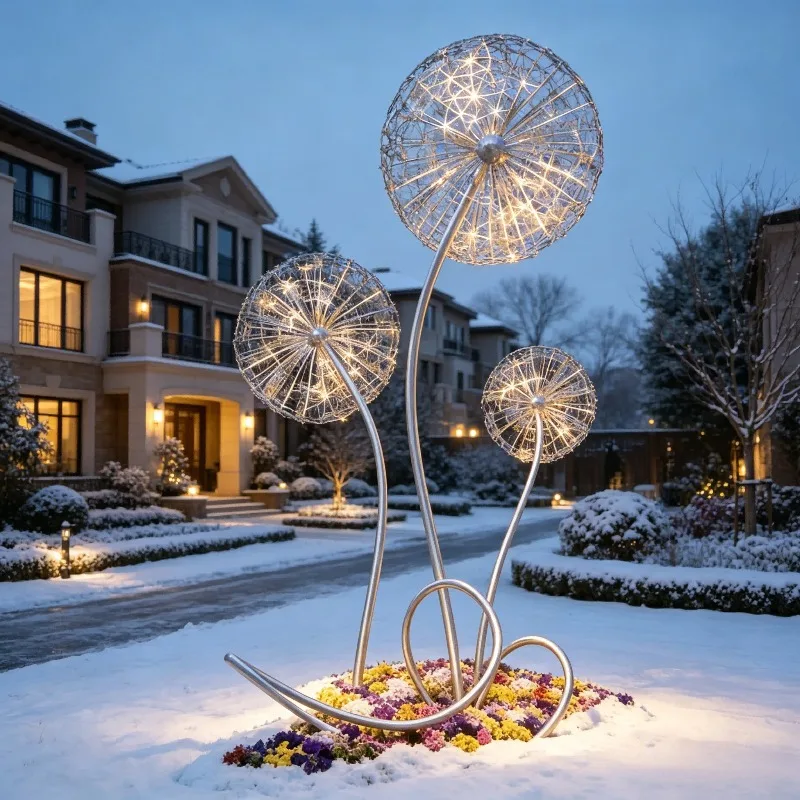 Illuminated Mirror Polished Stainless Steel Dandelion Sculpture Custom Lighted Decor For Outdoor Garden Night Landscape
Illuminated Mirror Polished Stainless Steel Dandelion Sculpture Custom Lighted Decor For Outdoor Garden Night Landscape