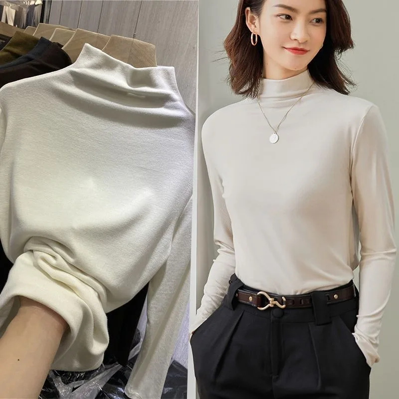 2023 New Soft Skin-friendly Semi-turtleneck Undershirt Woman Spring Slim Long Sleeves T-shirt Light Fleece Underneath Top
2023 New Soft Skin-friendly Semi-turtleneck Undershirt Woman Spring Slim Long Sleeves T-shirt Light Fleece Underneath Top