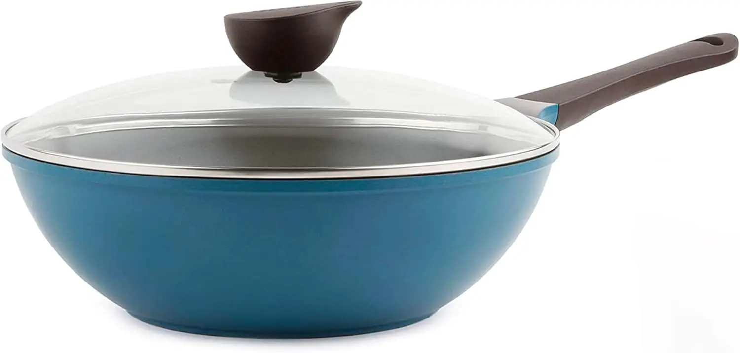 12'' Non Stick Chef's Wok with Glass Lid, Stir Fry Pan, PFOA-Free Ceramic Coating, Deep Blue
12'' Non Stick Chef's Wok with Glass Lid, Stir Fry Pan, PFOA-Free Ceramic Coating, Deep Blue
