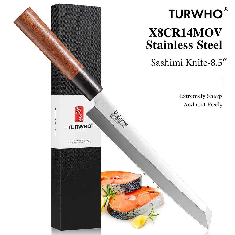 TURWHO Household Sashimi Knife X8Cr14MoV Stainless Steel Filleting Salmon Knife Slicing Professional Kitchen Chef Knives 220mm
TURWHO Household Sashimi Knife X8Cr14MoV Stainless Steel Filleting Salmon Knife Slicing Professional Kitchen Chef Knives 220mm
