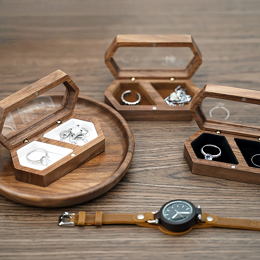 Custom Personalized Walnut Wood Ring Box Hexagonal Engraving for Proposal Engagement Wedding Ceremony Ring Holder Jewelry Box
Custom Personalized Walnut Wood Ring Box Hexagonal Engraving for Proposal Engagement Wedding Ceremony Ring Holder Jewelry Box