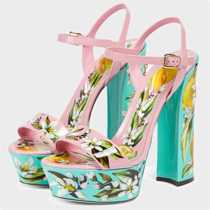 Summer High Platform Blue Pink 3D Printing Lemon and Flower Sandals Ankle Strap Women's Chunky High Heel Cutout Banquet Shoes
Summer High Platform Blue Pink 3D Printing Lemon and Flower Sandals Ankle Strap Women's Chunky High Heel Cutout Banquet Shoes
