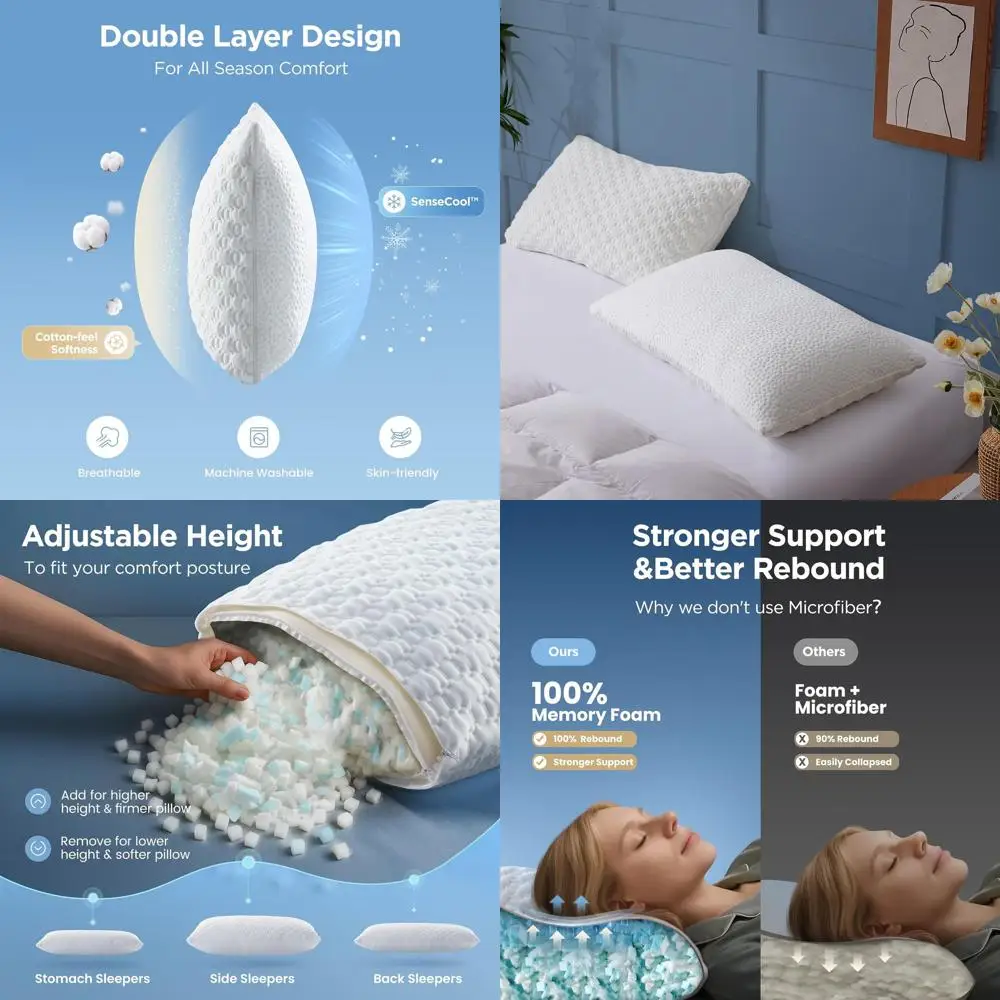 Охлаждающая подушка из пены с эффектом памяти размера «Queen» — регулируемая для сна на боку, спине и на животе
Охлаждающая подушка из пены с эффектом памяти размера «Queen» — регулируемая для сна на боку, спине и на животе