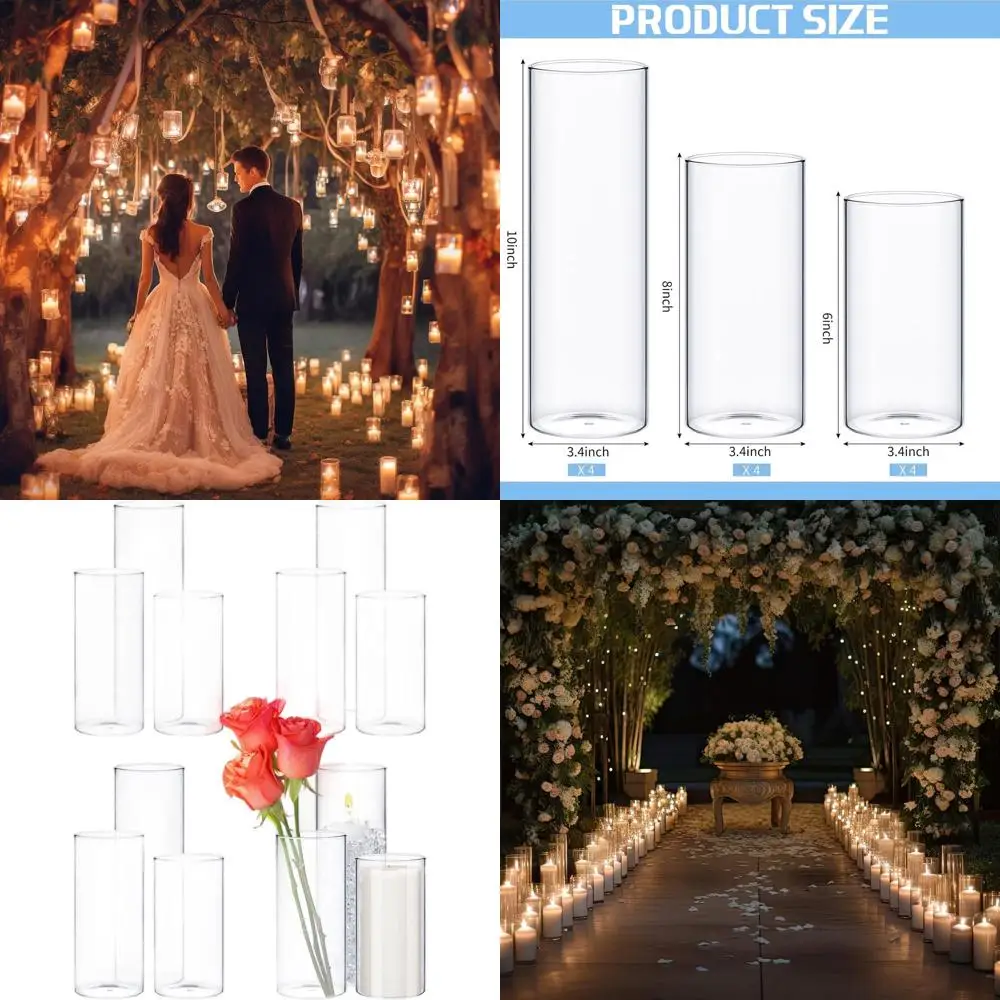 Set of 12 Glass Cylinder Vases, 6-10 Inches Tall, Clear for Wedding Centerpieces and Floating Candles
Set of 12 Glass Cylinder Vases, 6-10 Inches Tall, Clear for Wedding Centerpieces and Floating Candles