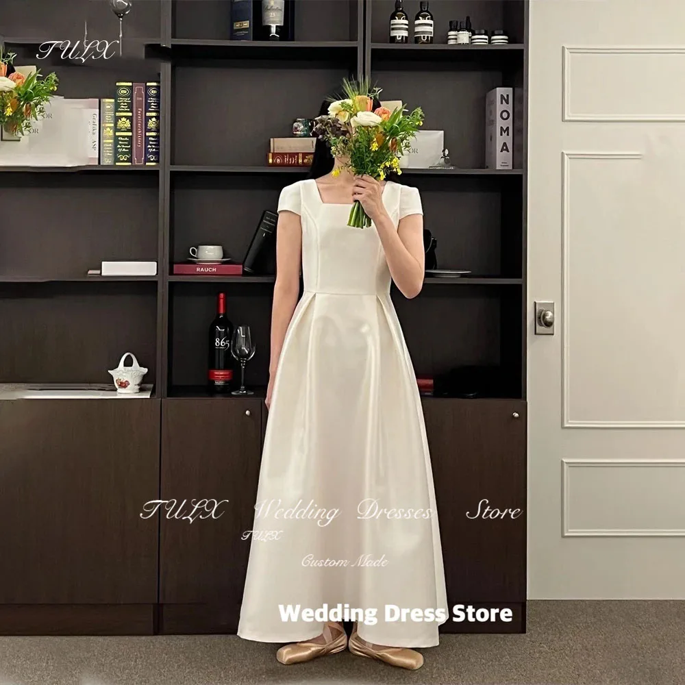 TULX Simple Square Neck Satin Wedding Dress A Line Korea Photo Shoot Short Sleeve Ankle Length Bridal Dresses Custom Made 2025
TULX Simple Square Neck Satin Wedding Dress A Line Korea Photo Shoot Short Sleeve Ankle Length Bridal Dresses Custom Made 2025
