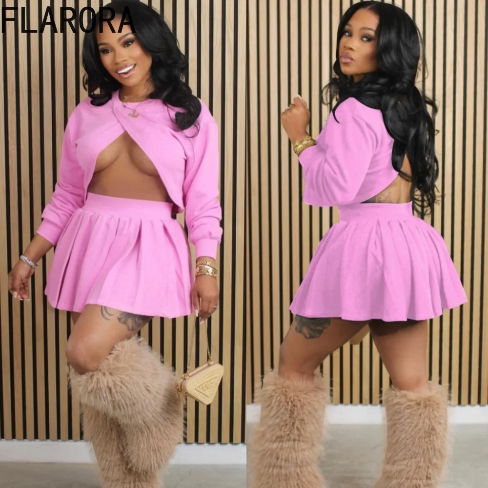 FLARORA Fashion Solid Color Skirt 2 Pcs Set Woman Round Neck Backless Crossing Crop Tops And Pleated Mini Skirts Street Outfits
FLARORA Fashion Solid Color Skirt 2 Pcs Set Woman Round Neck Backless Crossing Crop Tops And Pleated Mini Skirts Street Outfits