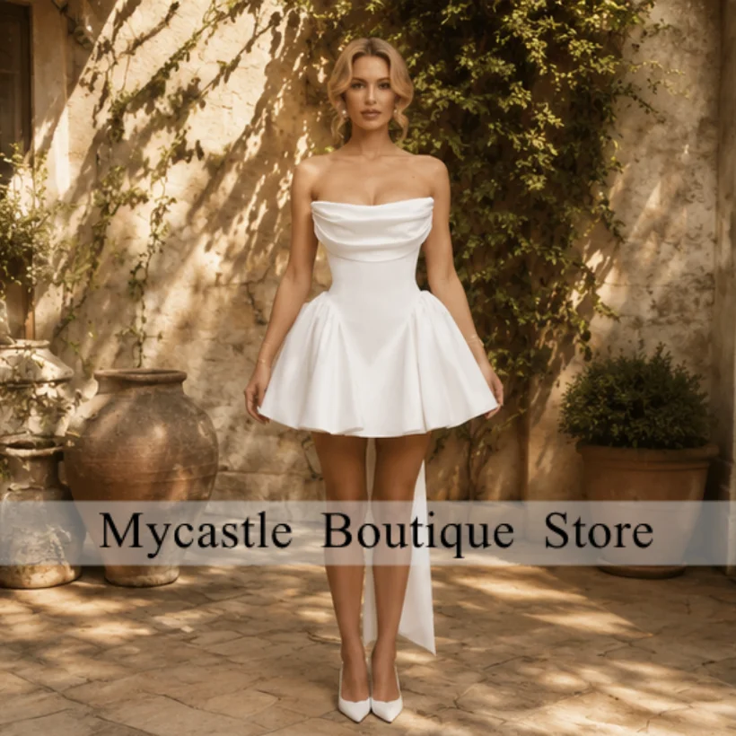 Draped Strapless Customized White Satin A Line Mini Cocktail Party Dresses with Bow Train Formal Homecoming Gowns Birthday Gown
Draped Strapless Customized White Satin A Line Mini Cocktail Party Dresses with Bow Train Formal Homecoming Gowns Birthday Gown