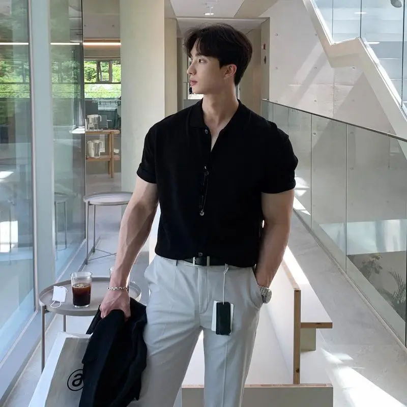 Summer Short Sleeve Shirt Casual Knitted Lazy Style Open Cardigan Necktie T-Shirt Polyester Standard Fit Zipper Design
Summer Short Sleeve Shirt Casual Knitted Lazy Style Open Cardigan Necktie T-Shirt Polyester Standard Fit Zipper Design