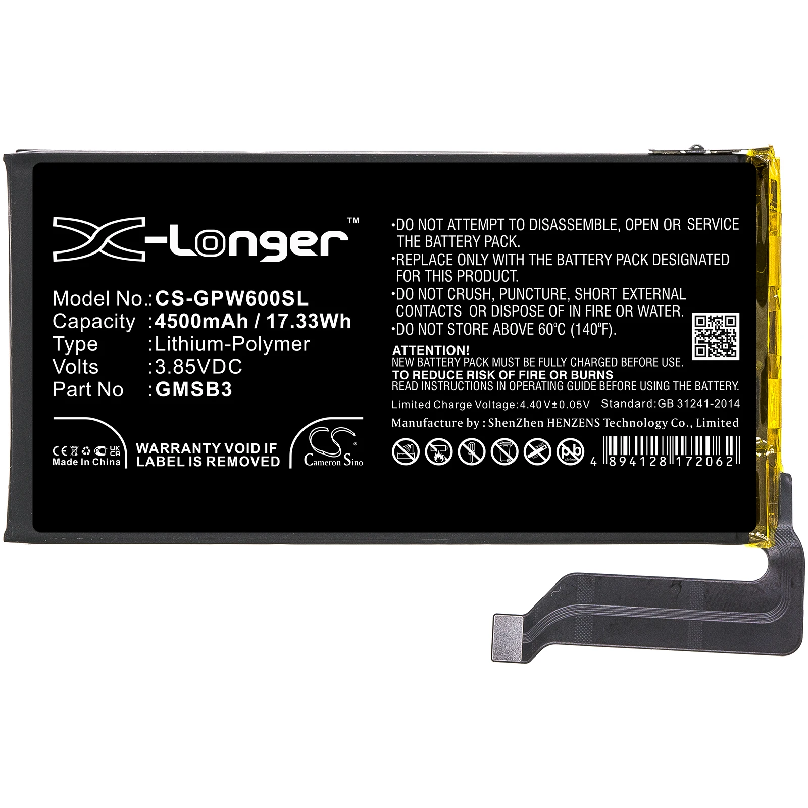 Li-Polymer Mobile, SmartPhone Battery for Google, 3.85V, 4500mAh, Compatible Models: G9S9B, GB7N6, GR1YH, Pixel 6
Li-Polymer Mobile, SmartPhone Battery for Google, 3.85V, 4500mAh, Compatible Models: G9S9B, GB7N6, GR1YH, Pixel 6