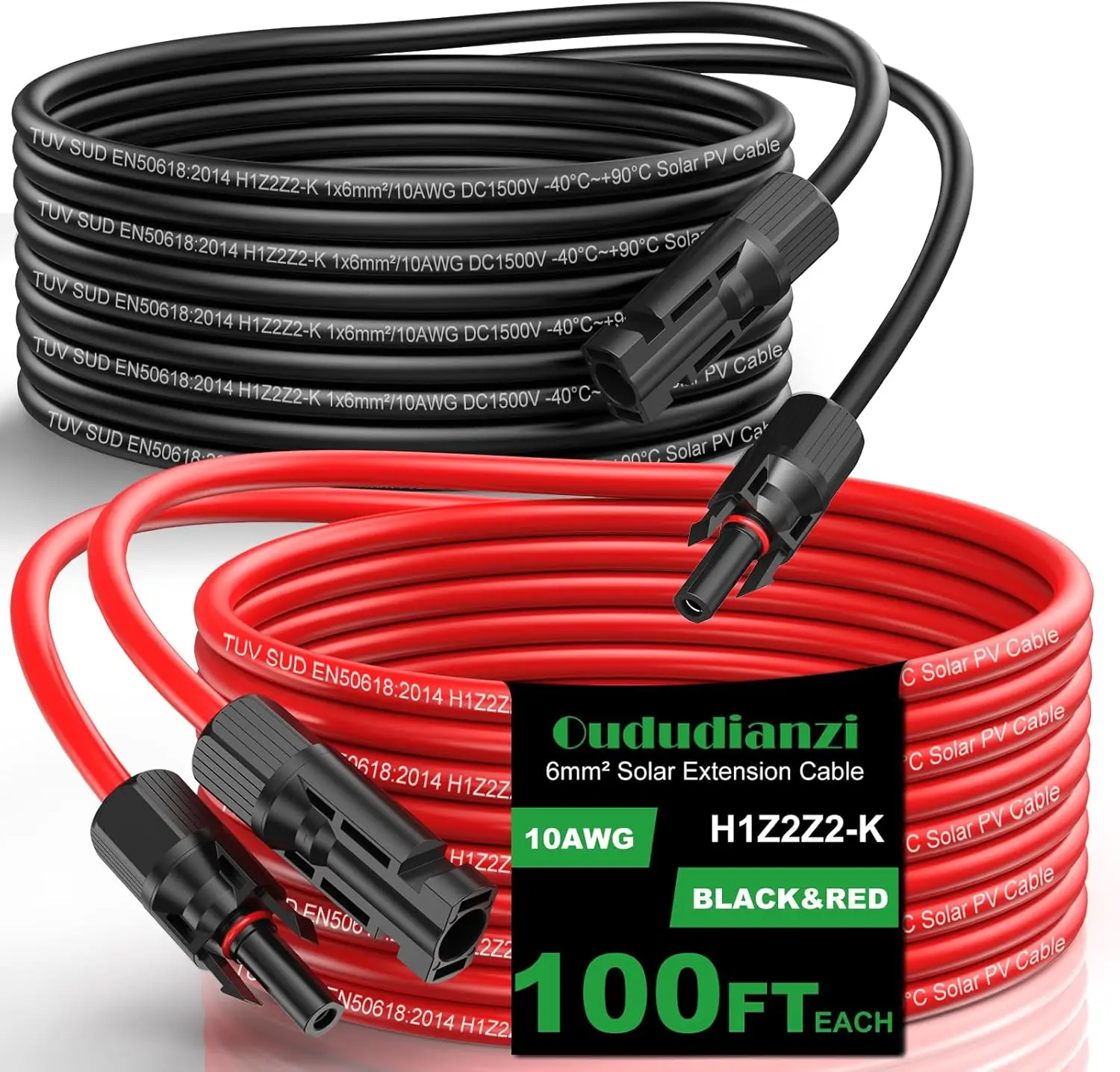 100Ft Solar Extension Cable 10AWG Tinned Copper PV Wire with Connectors for RV Boat Camping Off-Grid Solar Systems, Set of 2
100Ft Solar Extension Cable 10AWG Tinned Copper PV Wire with Connectors for RV Boat Camping Off-Grid Solar Systems, Set of 2