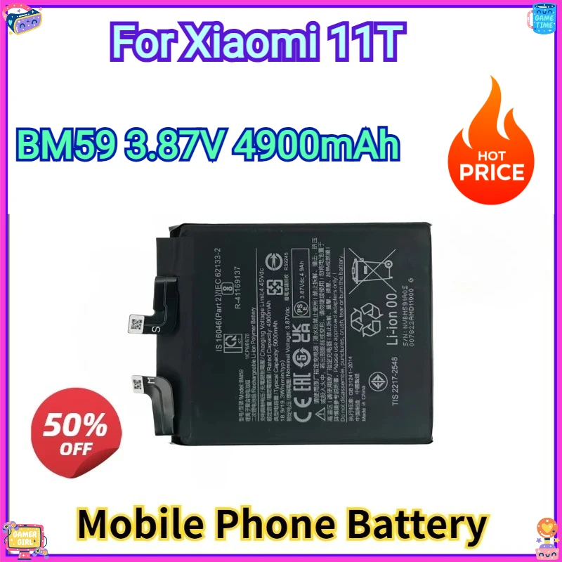 Brand New Replacement Mobile Phone Battery BM59 3.87V 4900mAh For Xiaomi 11T
Brand New Replacement Mobile Phone Battery BM59 3.87V 4900mAh For Xiaomi 11T