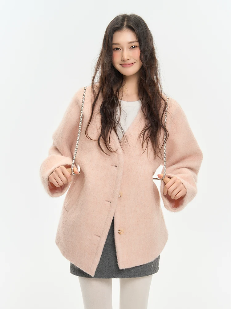 King Prince Pink Woolen Coat Women's Winter Thiened Loose Silhouette Open Cardigan Long Sve V-Ne Single Button Closure
King Prince Pink Woolen Coat Women's Winter Thiened Loose Silhouette Open Cardigan Long Sve V-Ne Single Button Closure