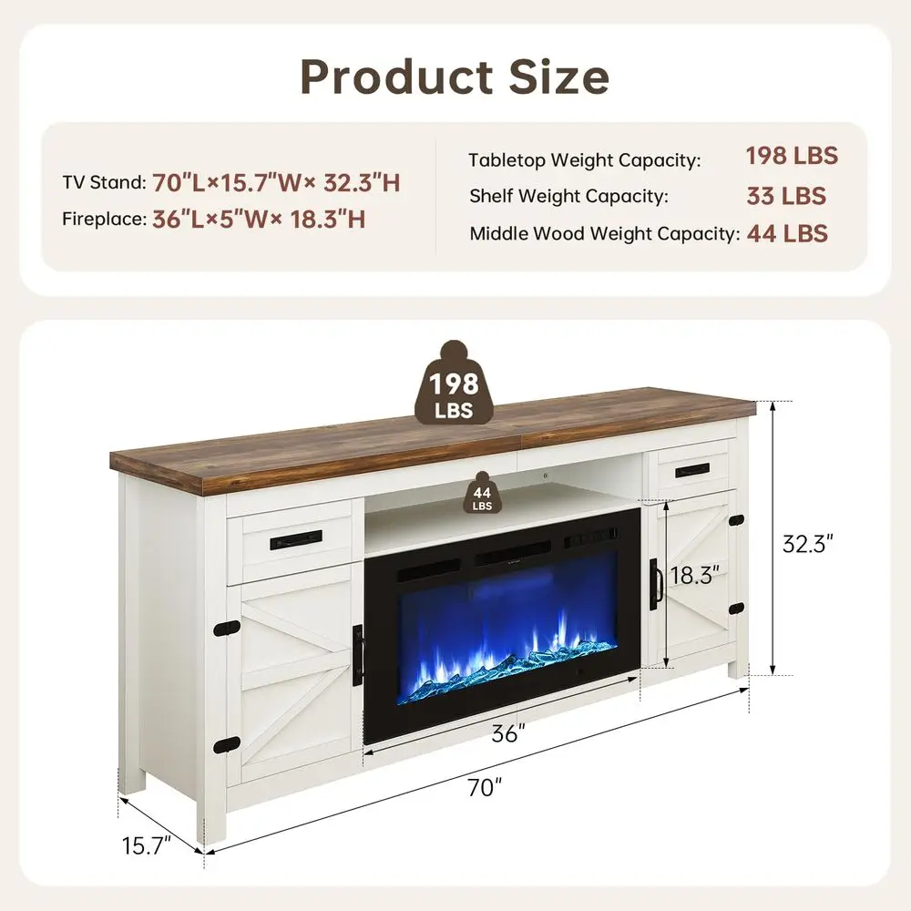 inch Fireplace TV Stand with Barn Door for TVs up to 80, Farmhouse Fireplace Entertainment Center with Storage Cabinets, White
inch Fireplace TV Stand with Barn Door for TVs up to 80, Farmhouse Fireplace Entertainment Center with Storage Cabinets, White