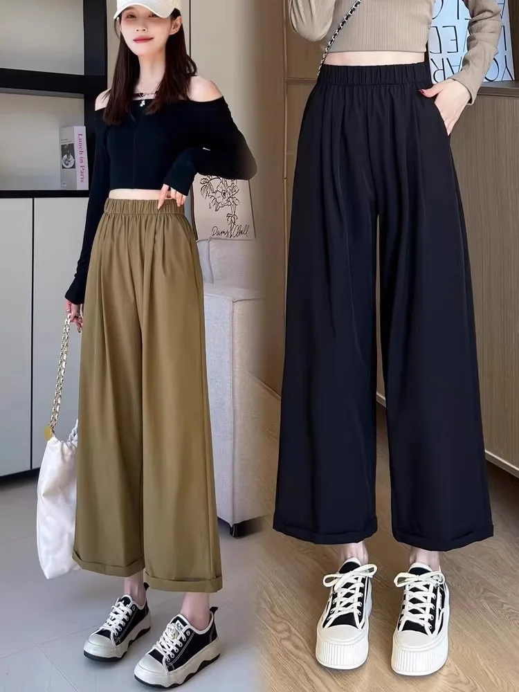 Casual High Waist Wide Leg Pants Ice Silk Nine Points Summer Thin Loose Straight Cut Dry Fast Ladies Trousers Commute Style
Casual High Waist Wide Leg Pants Ice Silk Nine Points Summer Thin Loose Straight Cut Dry Fast Ladies Trousers Commute Style