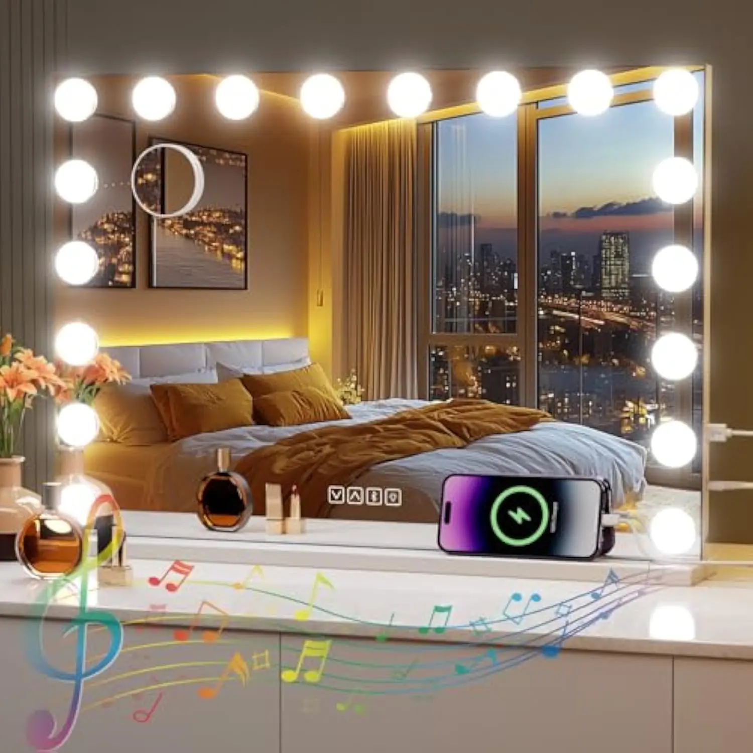 Vanity Mirror with Lights and Bluetooth Speaker, 32 x 22 Tabletop Hollwhood Makeup Mirror, Hollywood Lighted Mirror with 18 Dim
Vanity Mirror with Lights and Bluetooth Speaker, 32 x 22 Tabletop Hollwhood Makeup Mirror, Hollywood Lighted Mirror with 18 Dim