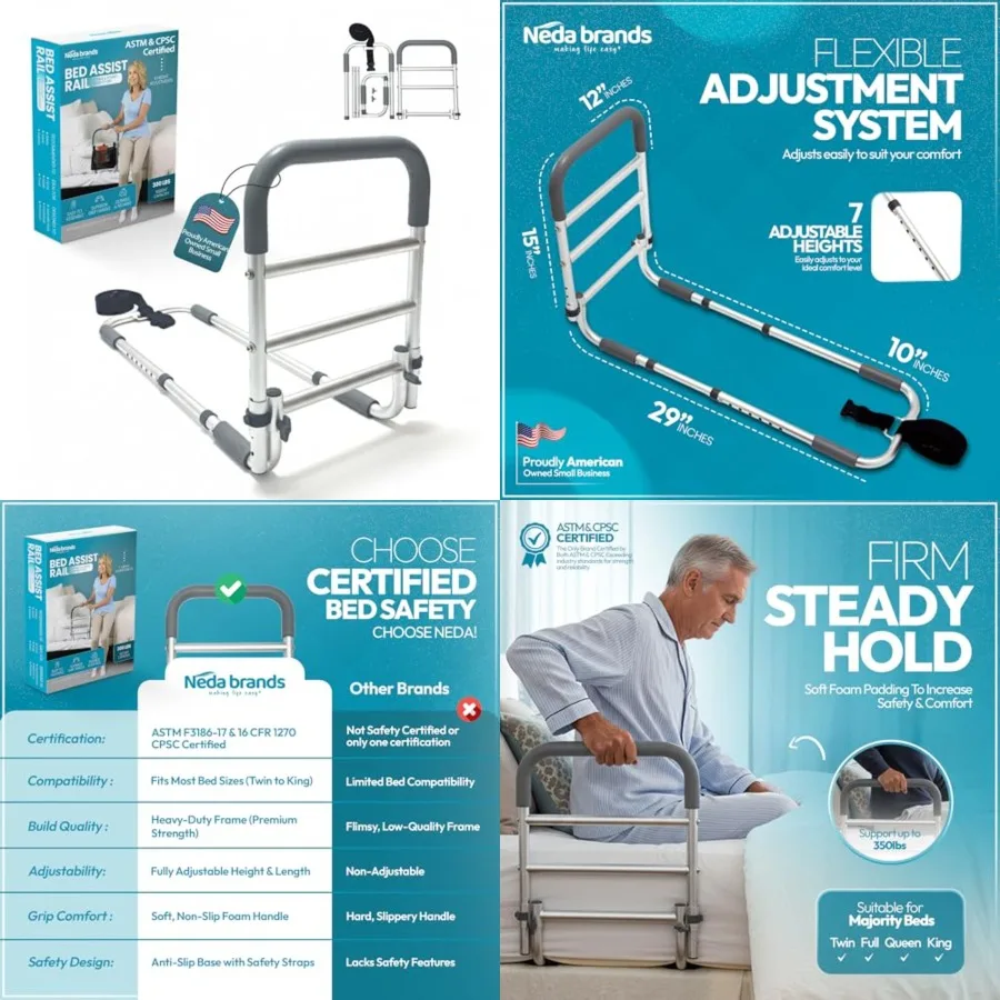 Bed Rails for Elderly Adults Safety ASTM and CPSC Approved Adjustable Bed Rail For Seniors, Bed Cane with Non-Slip Ergonomic Ha
Bed Rails for Elderly Adults Safety ASTM and CPSC Approved Adjustable Bed Rail For Seniors, Bed Cane with Non-Slip Ergonomic Ha