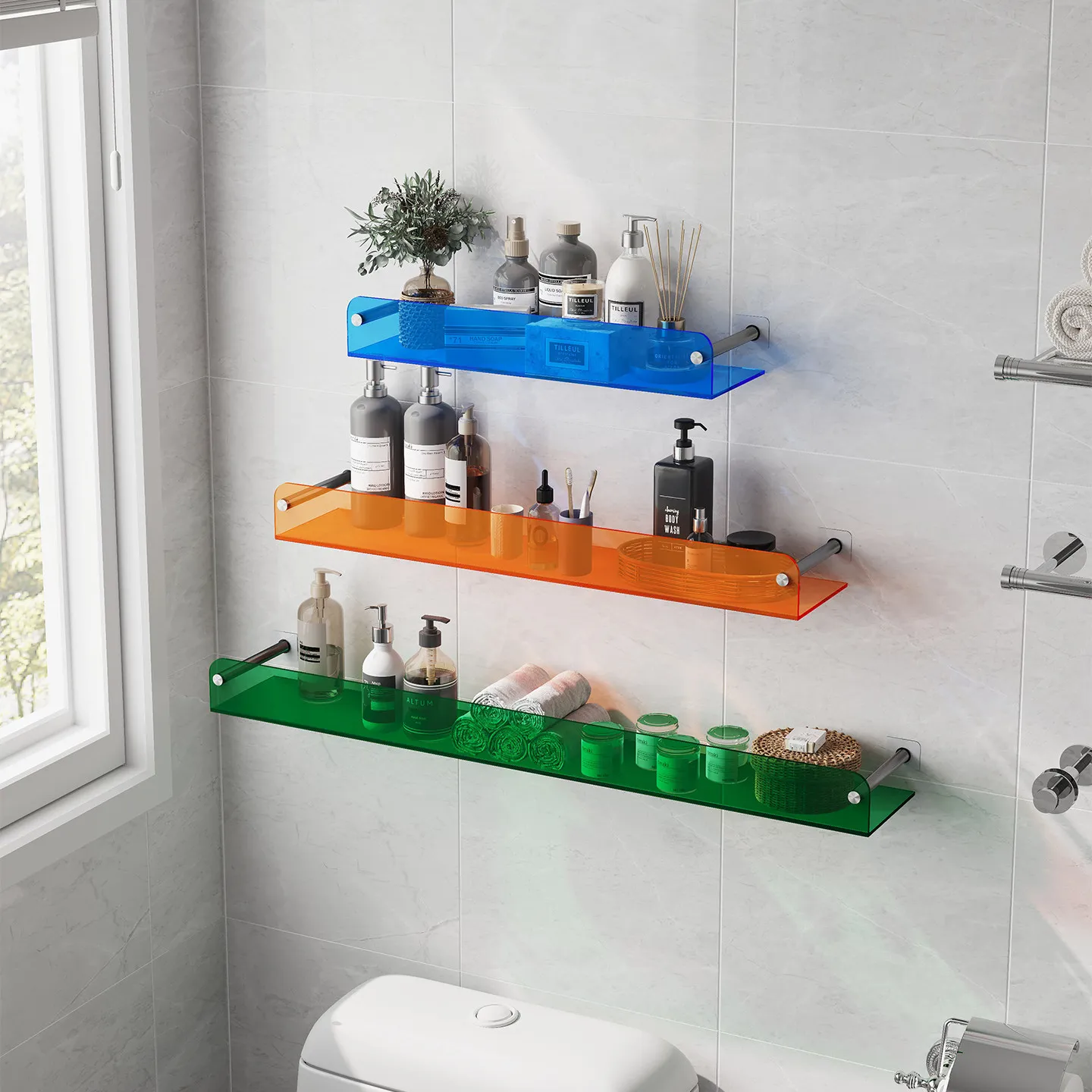 No punching wall wall hanging baffle acrylic wall rack partition display rack bathroom cosmetics storage rack
No punching wall wall hanging baffle acrylic wall rack partition display rack bathroom cosmetics storage rack