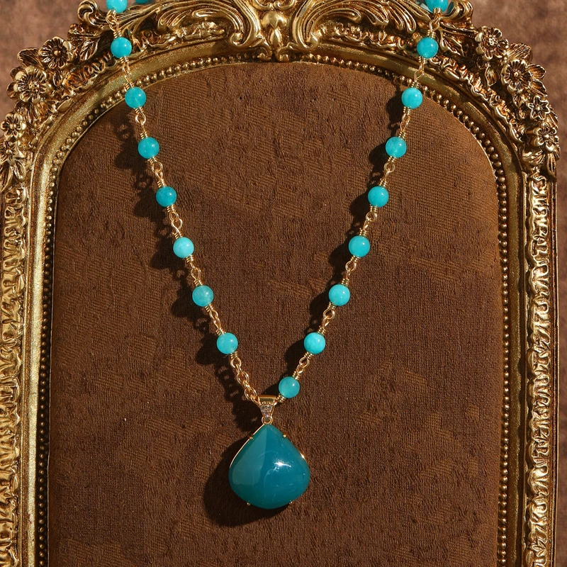 Vintage Blue Bead Water Drop Pendants And Necklaces Chain Bohemia Luxury Designer Jewelry Gold Color Accessories For Women 2025
Vintage Blue Bead Water Drop Pendants And Necklaces Chain Bohemia Luxury Designer Jewelry Gold Color Accessories For Women 2025