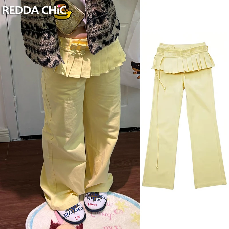 ReddaChic плиссированная юбка, джинсы с запахом для женщин, милые однотонные прямые повседневные брюки с высокой талией и широкими штанинами, модная корейская уличная одежда Y2k
ReddaChic плиссированная юбка, джинсы с запахом для женщин, милые однотонные прямые повседневные брюки с высокой талией и широкими штанинами, модная корейская уличная одежда Y2k