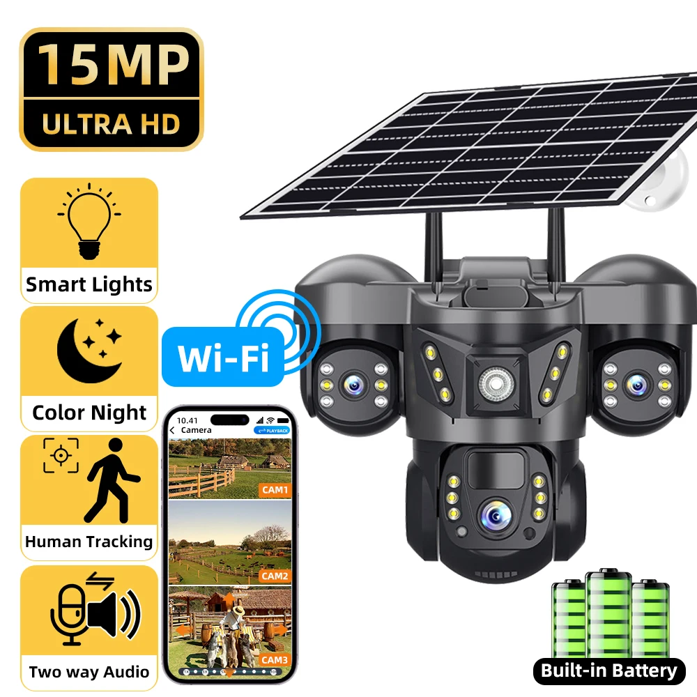 Wireless Solar Powered Camera 15MP HD Video PIR Motion Detection Night Vision Weatherproof Design V380 App Wifi Security Cameras
Wireless Solar Powered Camera 15MP HD Video PIR Motion Detection Night Vision Weatherproof Design V380 App Wifi Security Cameras