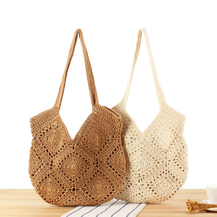 Casual and versatile Knitted cotton thread bag, large-capacity hollow out woven handbags, summer vacation shoulder beach bag sac
Casual and versatile Knitted cotton thread bag, large-capacity hollow out woven handbags, summer vacation shoulder beach bag sac