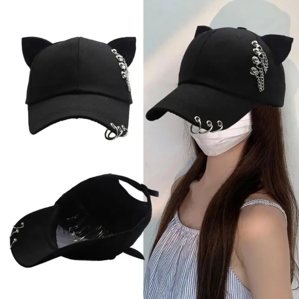 Fashion Black Baseball Cap Subculture Adjustable Camping Hat Cats Ear Design Metal Charm Sports Hat Unisex
Fashion Black Baseball Cap Subculture Adjustable Camping Hat Cats Ear Design Metal Charm Sports Hat Unisex