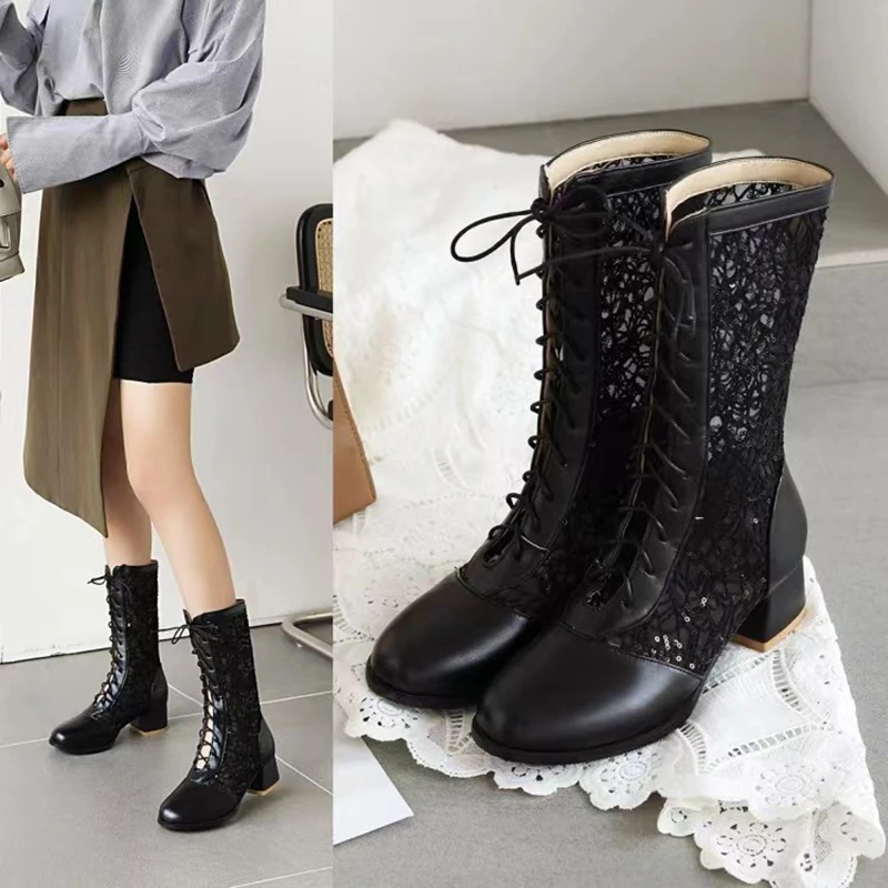2026 Design Summer Mid Calf Boots Round Toe Block Heels 4.5cm Lace Up Breathable Mesh Big Size 42 43 Sweet Gilrs Daily Bota
2026 Design Summer Mid Calf Boots Round Toe Block Heels 4.5cm Lace Up Breathable Mesh Big Size 42 43 Sweet Gilrs Daily Bota