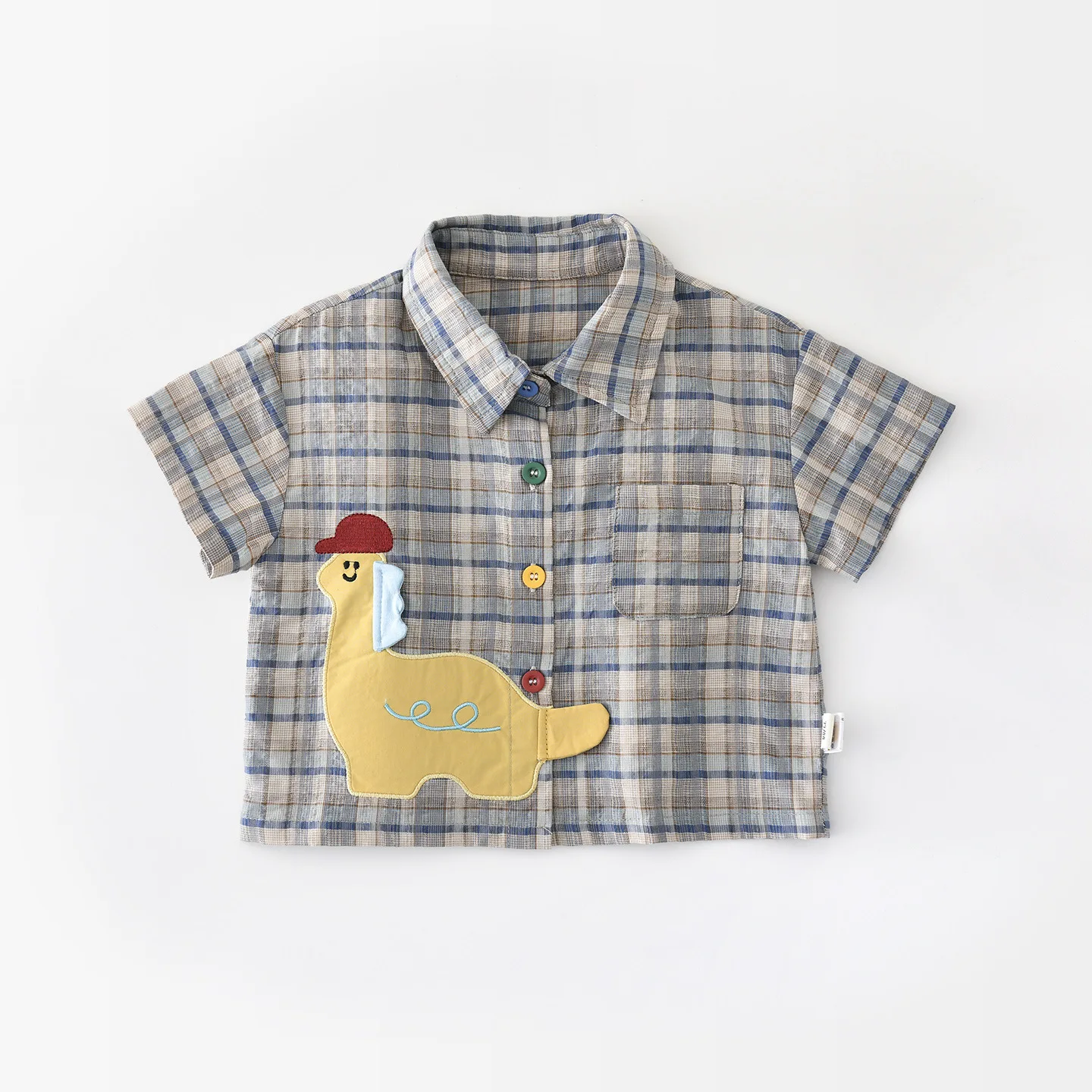 Summer Baby Clothes Boy Korean Style Grid Cute Dinosaur Shirts Flip Collar Single Breasted Breathable Loose Short Sleeved Top
Summer Baby Clothes Boy Korean Style Grid Cute Dinosaur Shirts Flip Collar Single Breasted Breathable Loose Short Sleeved Top