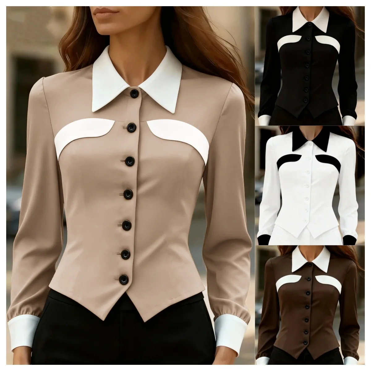 Women's Clothing: Commuting Color-blocked Slim-fit Versatile Slimming Long-sleeve Shirt For Women Wedding Dress Boho Y2k、 Robe
Women's Clothing: Commuting Color-blocked Slim-fit Versatile Slimming Long-sleeve Shirt For Women Wedding Dress Boho Y2k、 Robe