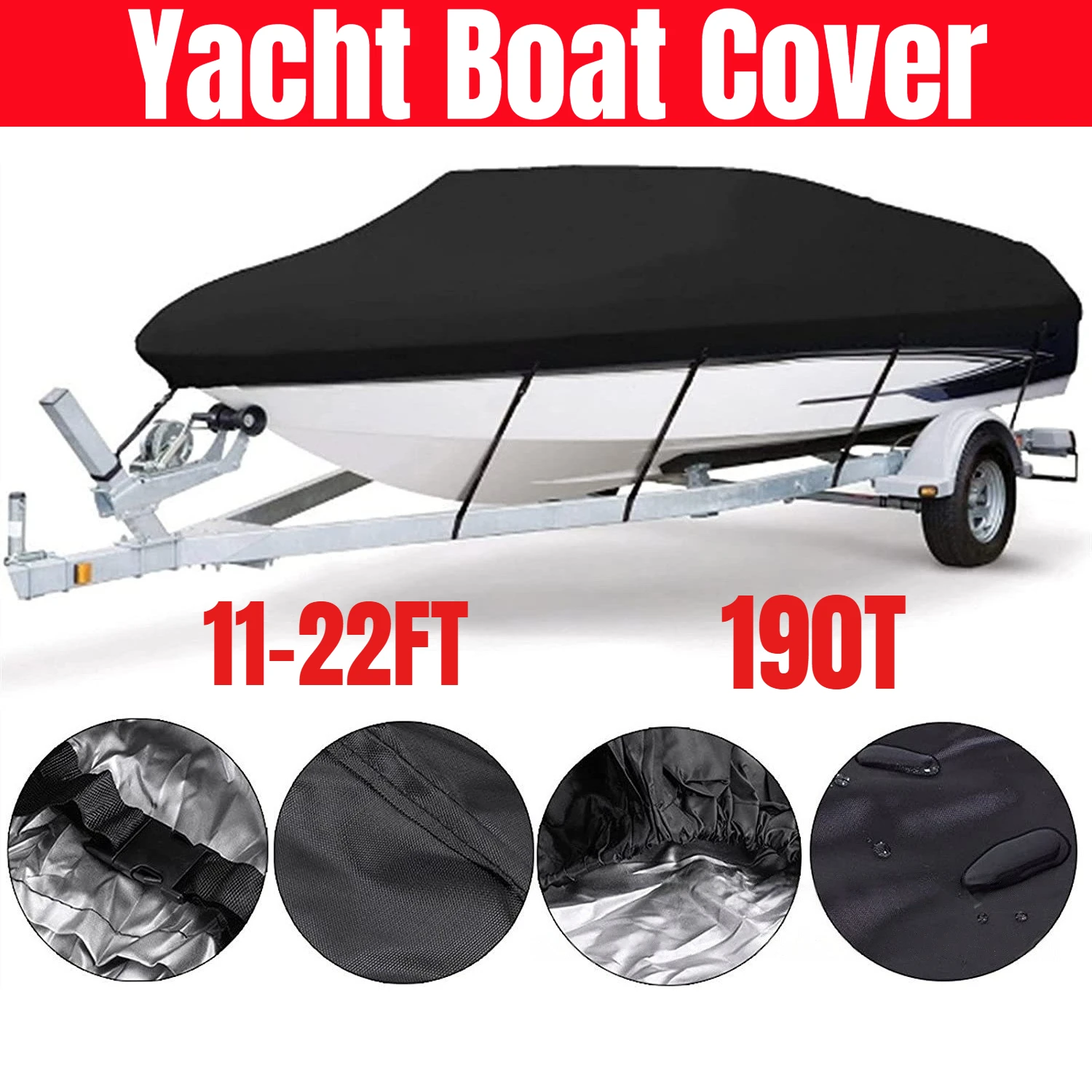 Heavy Duty 190T Waterproof Boat Cover 11-22FT Anti-UV Marine Yacht Cover Tear Proof Trailerable for Speedboat V-Hull BlackSilver
Heavy Duty 190T Waterproof Boat Cover 11-22FT Anti-UV Marine Yacht Cover Tear Proof Trailerable for Speedboat V-Hull BlackSilver