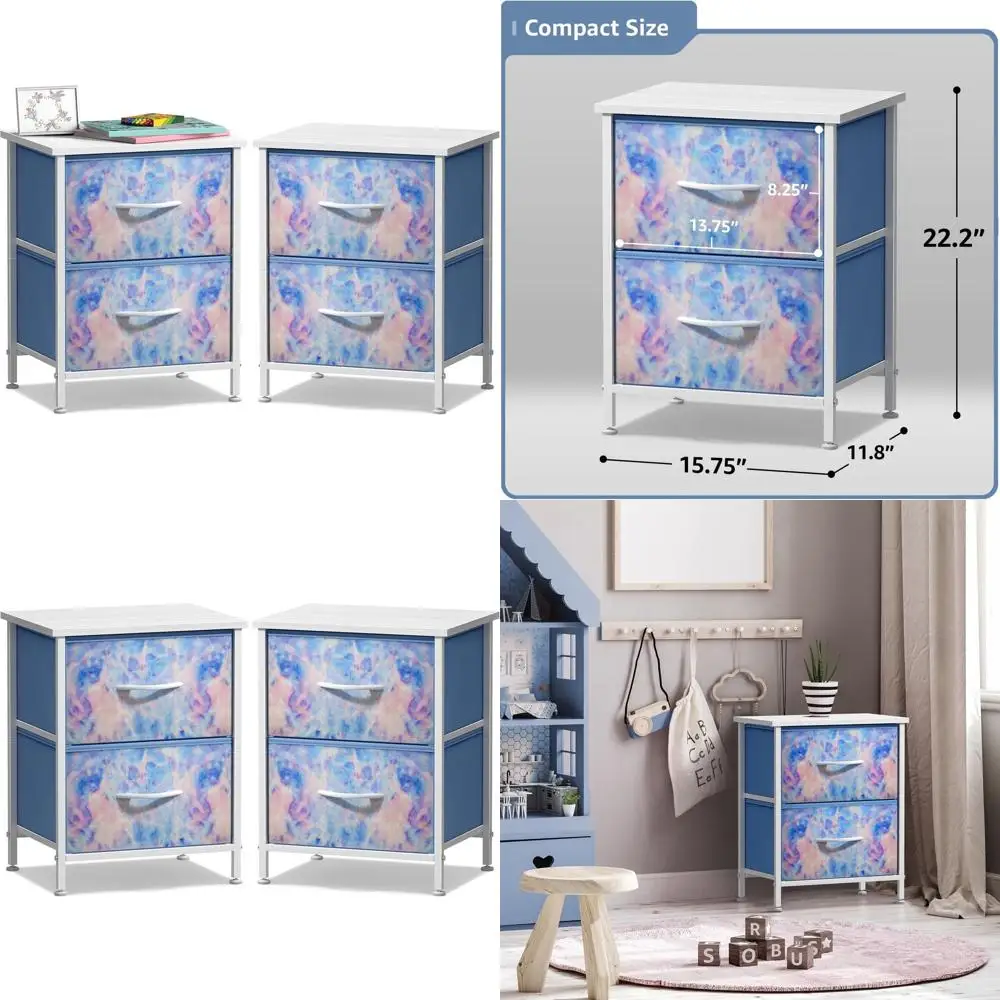 2-Drawer Kids Nightstand with Steel Frame, Wooden Top, and Fabric Bins - Bedroom & Dorm Furniture
2-Drawer Kids Nightstand with Steel Frame, Wooden Top, and Fabric Bins - Bedroom & Dorm Furniture