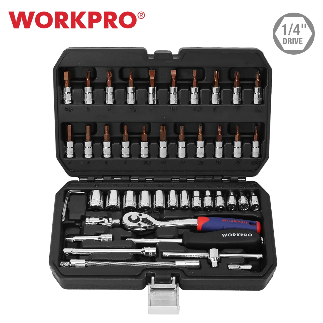 Набор инструментов WORKPRO 35-48 шт. для ремонта автомобиля, стандартный метрический ключ с трещоткой 1/4 дюйма
Набор инструментов WORKPRO 35-48 шт. для ремонта автомобиля, стандартный метрический ключ с трещоткой 1/4 дюйма