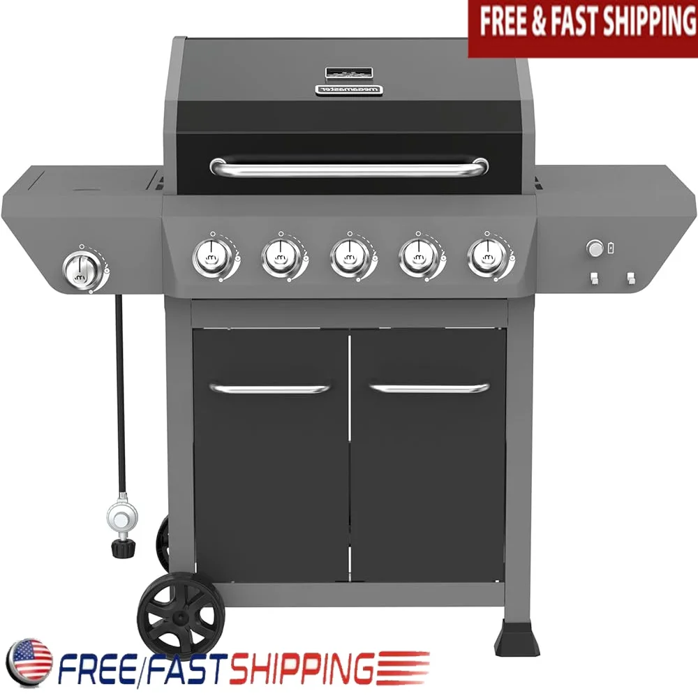5-Burner Gas Grill with Side Burner 66000 BTUs Outdoor Cooking Portable BBQ with Built-In Thermometer and Tool Holder
5-Burner Gas Grill with Side Burner 66000 BTUs Outdoor Cooking Portable BBQ with Built-In Thermometer and Tool Holder