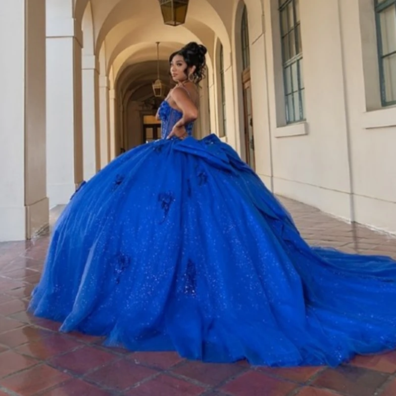 Royal Blue Shiny Princess Spaghetti Strap Sweet 16 Dress Quinceanera Dresses Applique Lace Beads Corset Bow Tull Party Birthday
Royal Blue Shiny Princess Spaghetti Strap Sweet 16 Dress Quinceanera Dresses Applique Lace Beads Corset Bow Tull Party Birthday