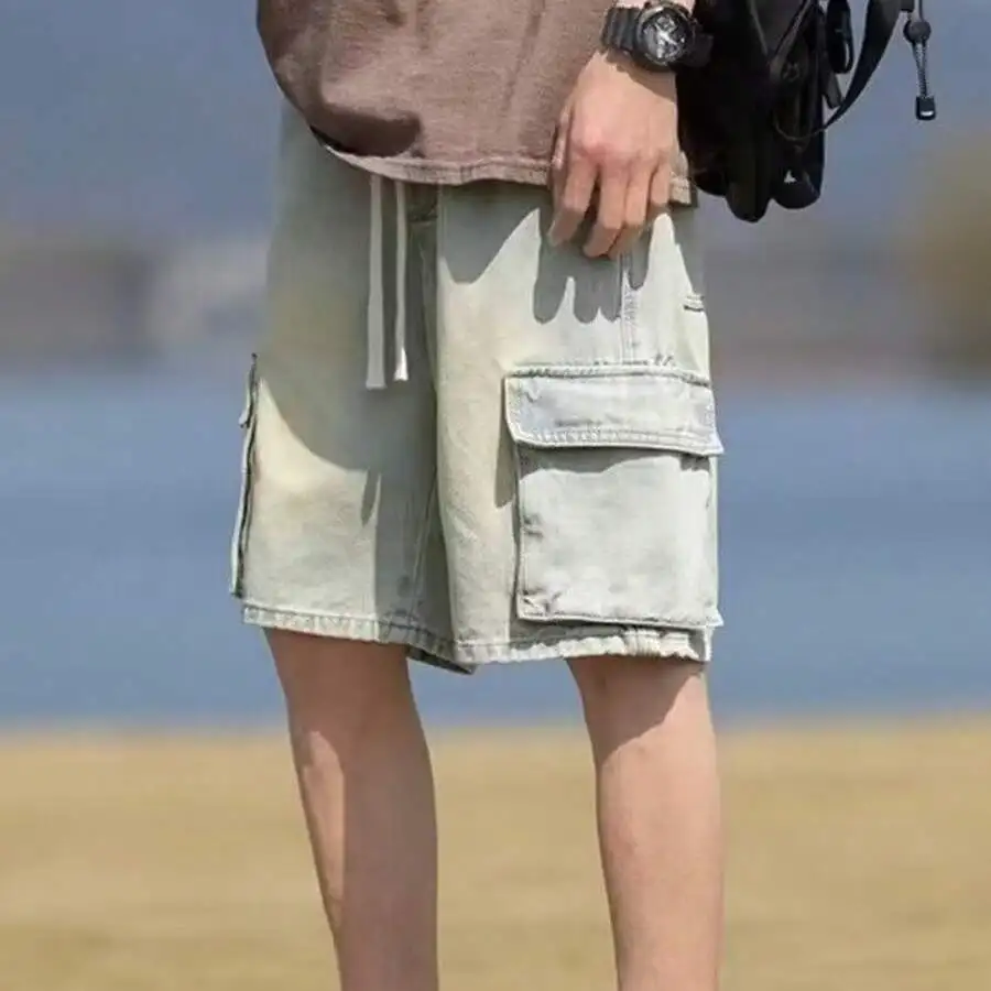 Washed Denim Cargo Shorts Men Loose Mid-Waist Drawstring Summer Casual
Washed Denim Cargo Shorts Men Loose Mid-Waist Drawstring Summer Casual