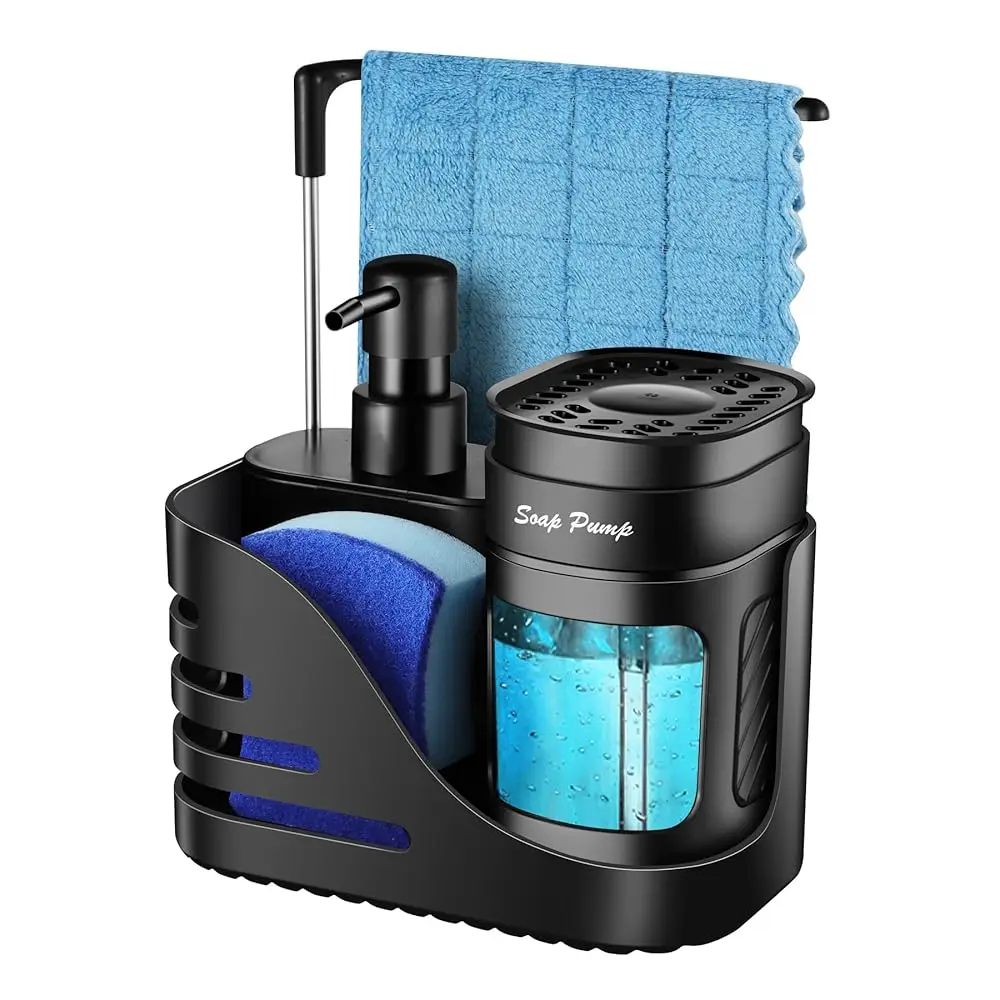 Kitchen Soap Dispenser Set, 4-in-1 Dual Hand and Dish Soap Dispenser with Sponge Holder and Dishcloth Holder for Kitchen Sink
Kitchen Soap Dispenser Set, 4-in-1 Dual Hand and Dish Soap Dispenser with Sponge Holder and Dishcloth Holder for Kitchen Sink