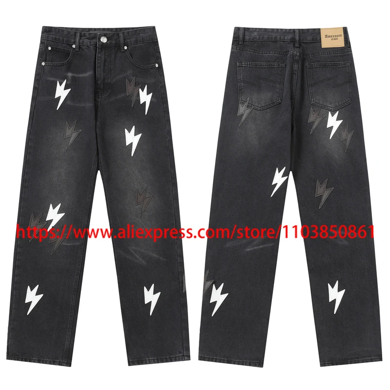High Street New Style Lightning Jeans Retro Trend Patchwork Creativity Logo Pattern Lightning Straight Jeans Casual Pants
High Street New Style Lightning Jeans Retro Trend Patchwork Creativity Logo Pattern Lightning Straight Jeans Casual Pants