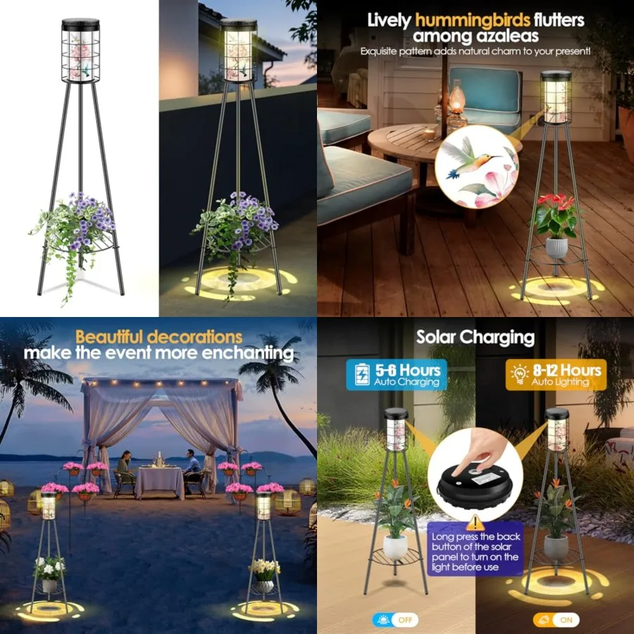 Outdoor Solar Floor Lamp with Plant Stand, 2 Pack, Hummigbird Print, Solar and USB 2 Way Charging, Gifts for Mom Wife Grandma D
Outdoor Solar Floor Lamp with Plant Stand, 2 Pack, Hummigbird Print, Solar and USB 2 Way Charging, Gifts for Mom Wife Grandma D