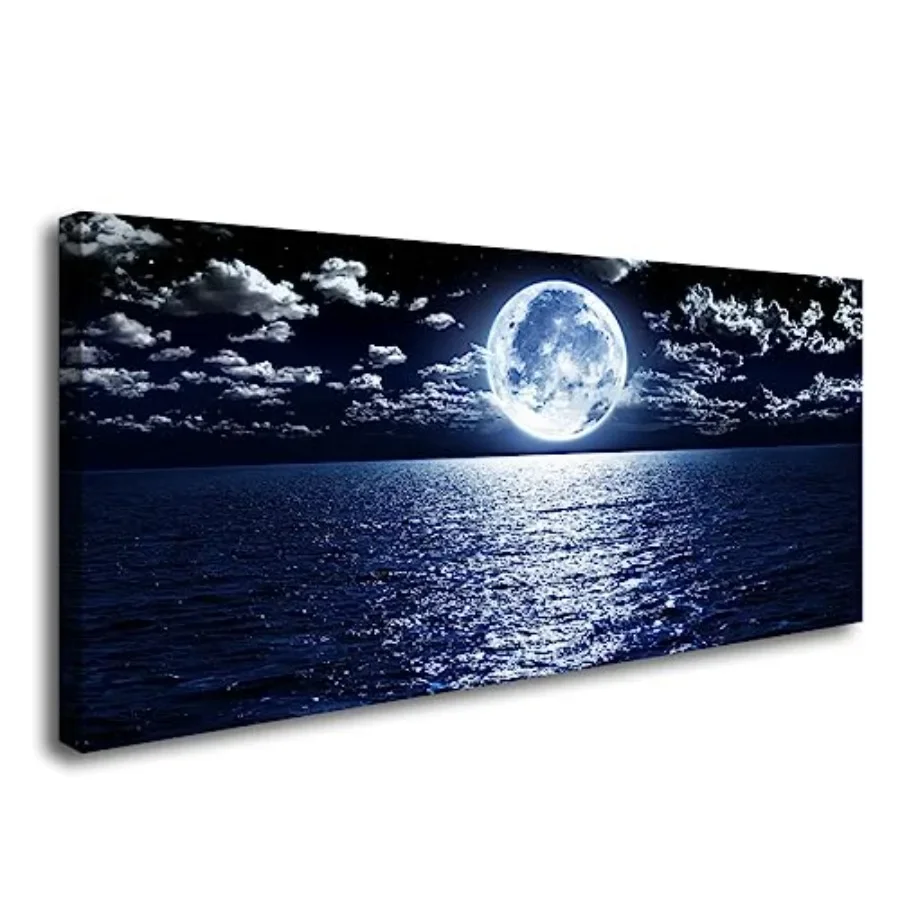 Wall Art Canvas Prints for living room bedroom kitchen office: moon sea ocean landscape, cotton canvas, deep blue and silver, s
Wall Art Canvas Prints for living room bedroom kitchen office: moon sea ocean landscape, cotton canvas, deep blue and silver, s