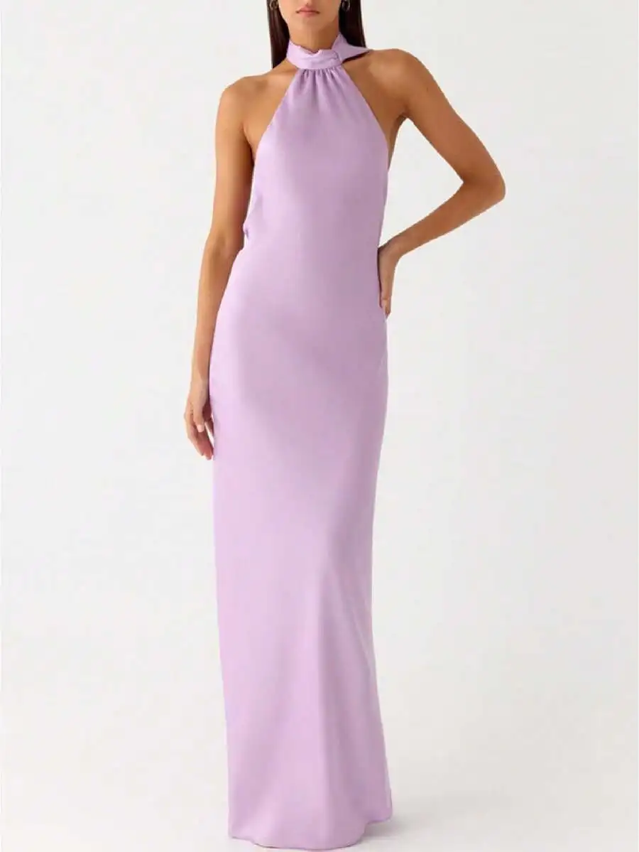 Women Halter Neck Maxi Dress Silk Solid Party Wedding Guest Cocktail Dress
Women Halter Neck Maxi Dress Silk Solid Party Wedding Guest Cocktail Dress