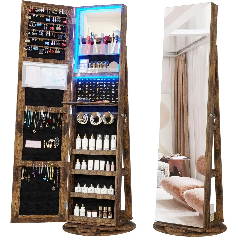 Vlsrka LED Light Jewelry Cabinet with Full Length Mirror 360° Swivel, Large Jewelry Organizer Armoire Lockable Free Standing
Vlsrka LED Light Jewelry Cabinet with Full Length Mirror 360° Swivel, Large Jewelry Organizer Armoire Lockable Free Standing