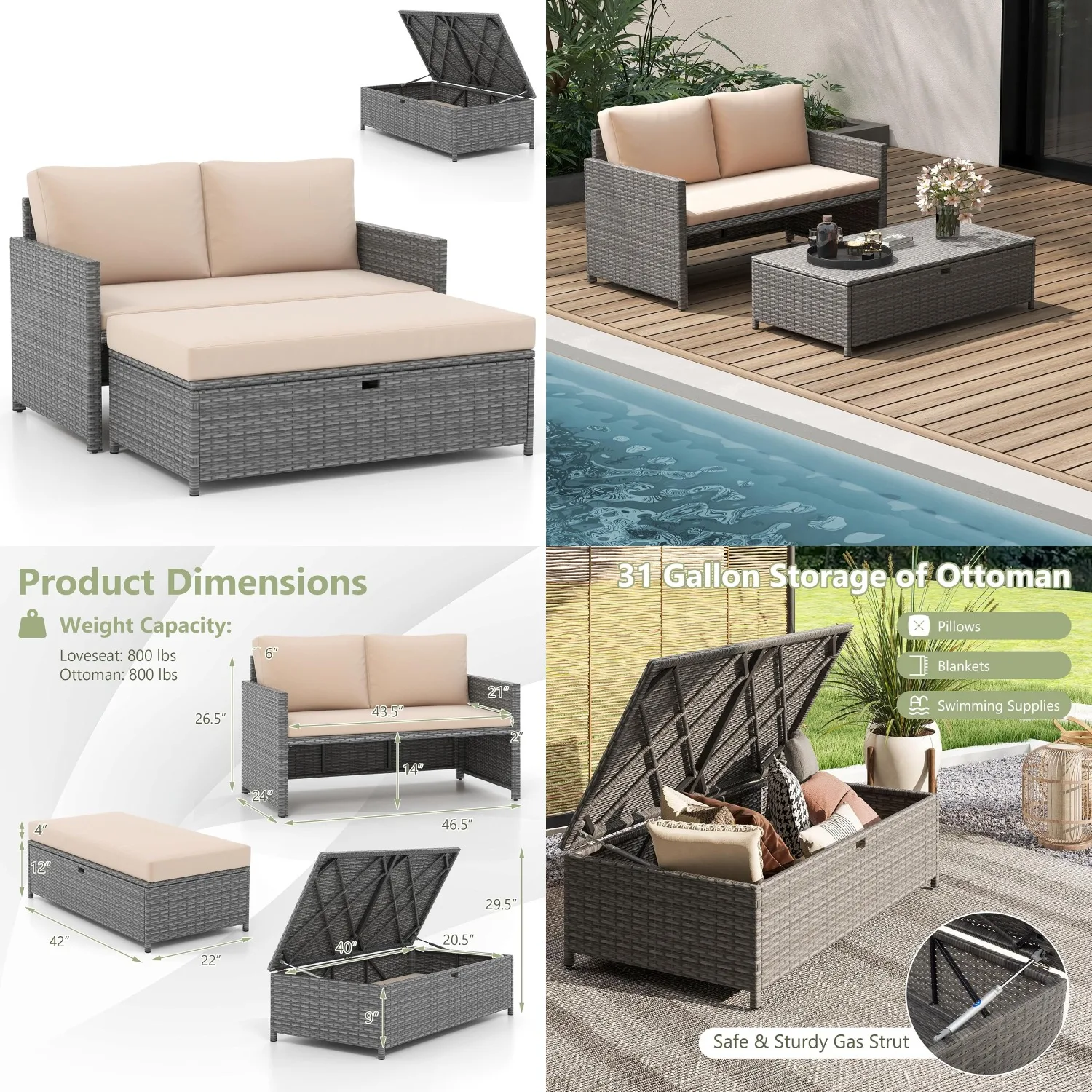 Wicker Patio Daybed Loveseat Ottoman Cushions 2-Piece Pool Backyard Balcony 2-Person, Customized
Wicker Patio Daybed Loveseat Ottoman Cushions 2-Piece Pool Backyard Balcony 2-Person, Customized
