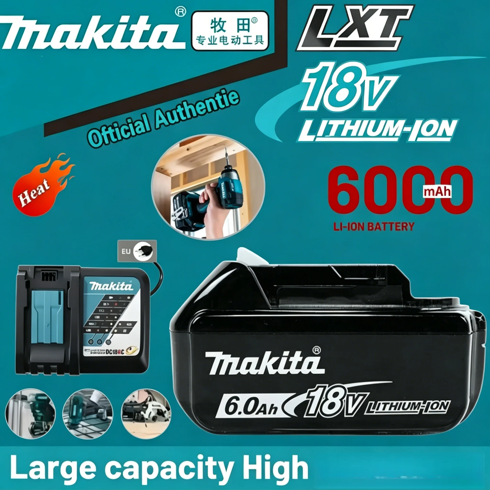 Compatible with BL1850 BL1840 BL1830B BL1815, Original Makita BL1860 18V 6.0Ah Lithium LXT Battery
Compatible with BL1850 BL1840 BL1830B BL1815, Original Makita BL1860 18V 6.0Ah Lithium LXT Battery