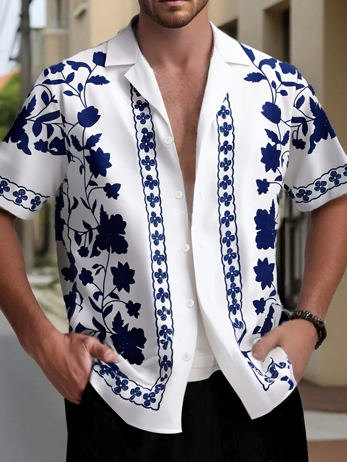 Men's Blue Floral Print Cuban Collar Shirt Summer Casual Breathable Short Sleeve Top
Men's Blue Floral Print Cuban Collar Shirt Summer Casual Breathable Short Sleeve Top