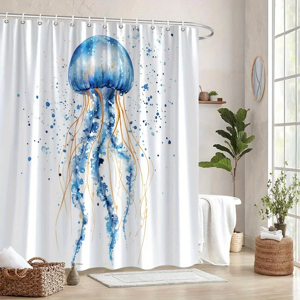 Whimsical Jellyfish Shower Curtain, Vibrant Blue & Golden Digital Watercolor, Starry Background, 12 Hooks,Playful Bathroom Dec
Whimsical Jellyfish Shower Curtain, Vibrant Blue & Golden Digital Watercolor, Starry Background, 12 Hooks,Playful Bathroom Dec