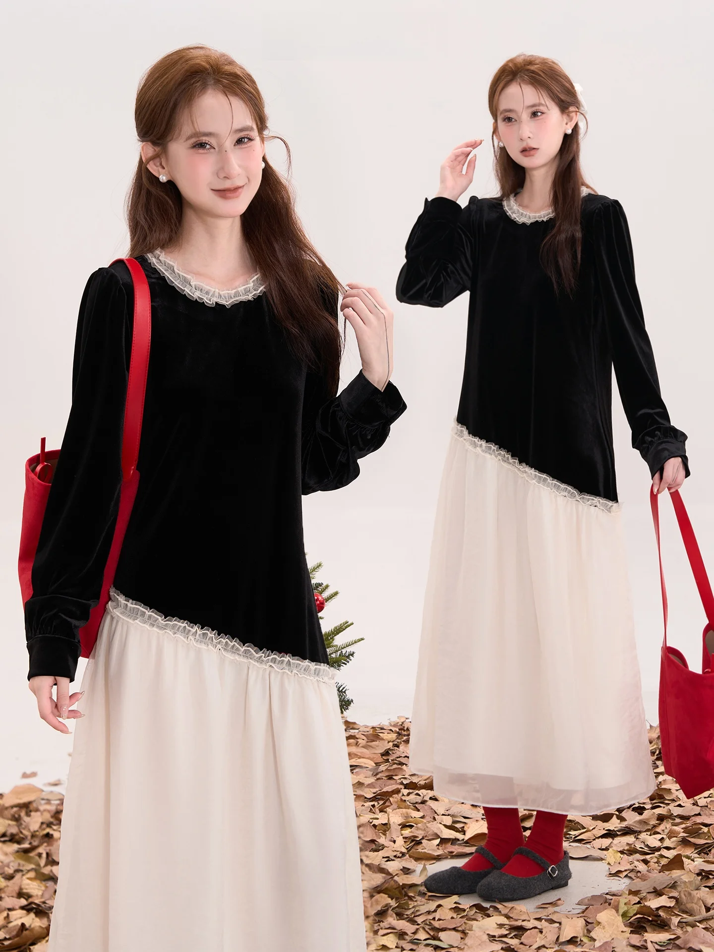Elegant Velvet Patchwork Dress Women's Autumn Winter round Neck Midi Skirt Polyester Fiber Long Sleeve Standard Fit Tour Wear
Elegant Velvet Patchwork Dress Women's Autumn Winter round Neck Midi Skirt Polyester Fiber Long Sleeve Standard Fit Tour Wear