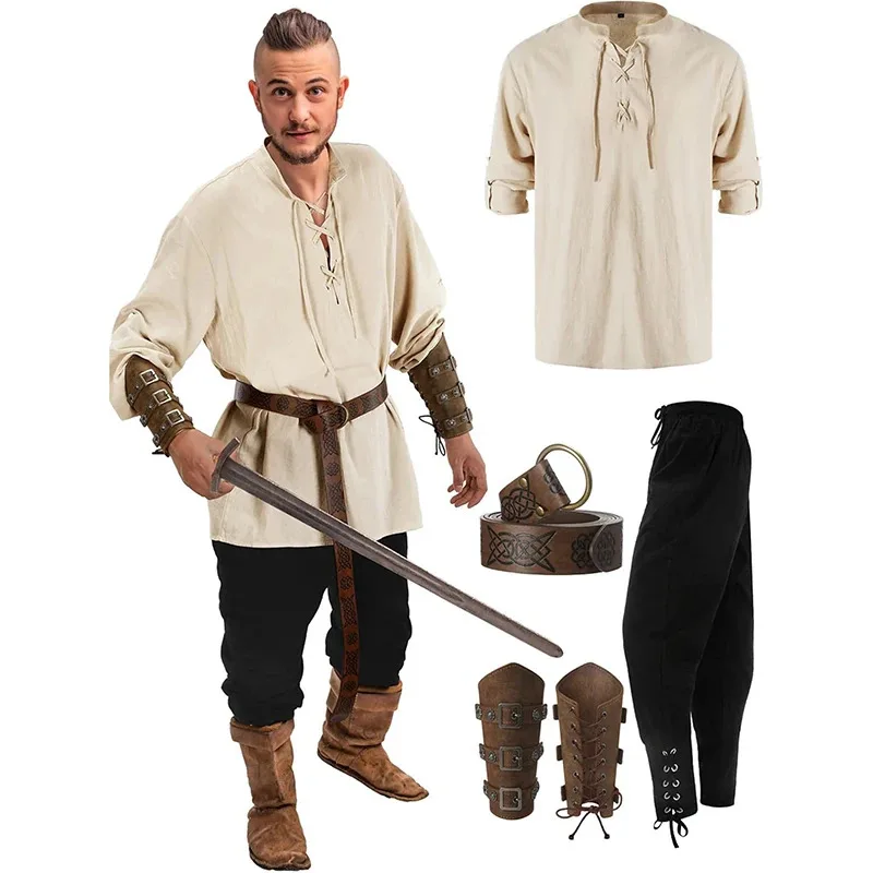 Jiuguva 4 Pcs Halloween Men's Renaissance Costume Set Medieval Pirate Shirt Ankle Banded Pants Viking Belt Accessories
Jiuguva 4 Pcs Halloween Men's Renaissance Costume Set Medieval Pirate Shirt Ankle Banded Pants Viking Belt Accessories