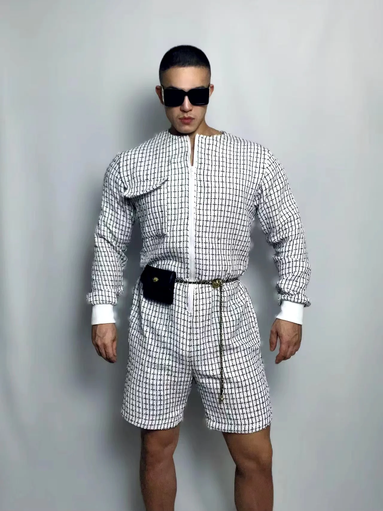 Nightclub Bar Ds Stage Costumes Tweed One-piece Tooling Bodysuits Men and Women Gogo Leading Dance Wear
Nightclub Bar Ds Stage Costumes Tweed One-piece Tooling Bodysuits Men and Women Gogo Leading Dance Wear