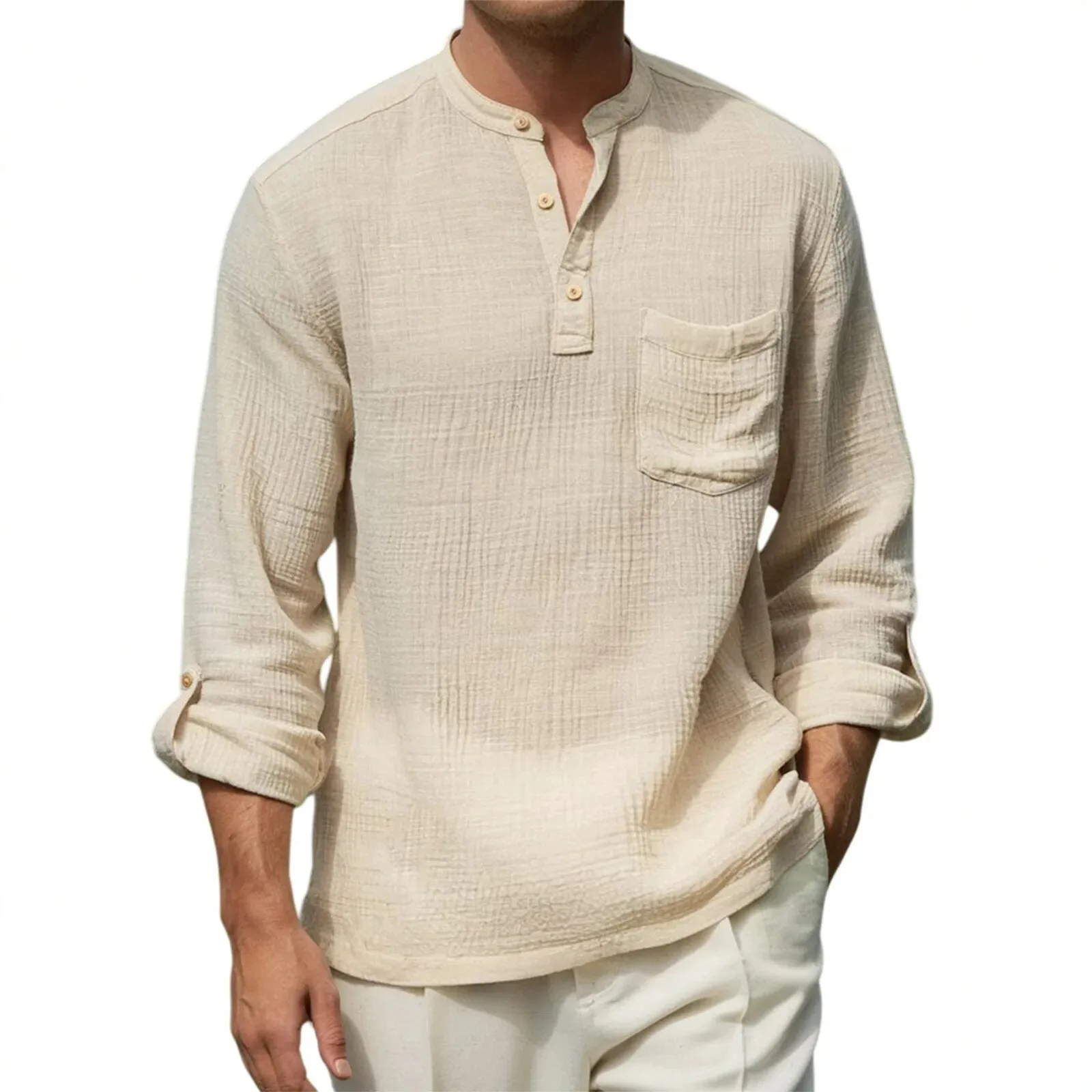 2026 Spring Summer Men's Cotton Linen Long Sleeve Shirts Casual Henry Collar Solid Breathable Loose Beach Shirt Man Pull On Tops
2026 Spring Summer Men's Cotton Linen Long Sleeve Shirts Casual Henry Collar Solid Breathable Loose Beach Shirt Man Pull On Tops