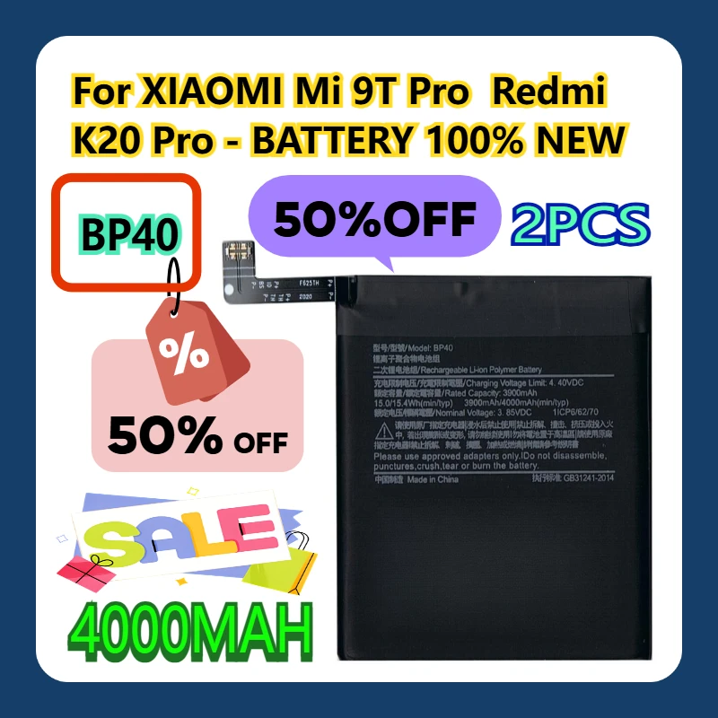 Для XIAOMI Mi 9T Pro Redmi K20 Pro BP40 4000 мАч АККУМУЛЯТОР 100% НОВЫЙ 2 шт.
Для XIAOMI Mi 9T Pro Redmi K20 Pro BP40 4000 мАч АККУМУЛЯТОР 100% НОВЫЙ 2 шт.
